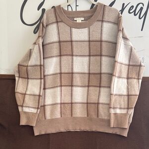 Christian Siriano Plaid Sweater - Tan and Cream 1x